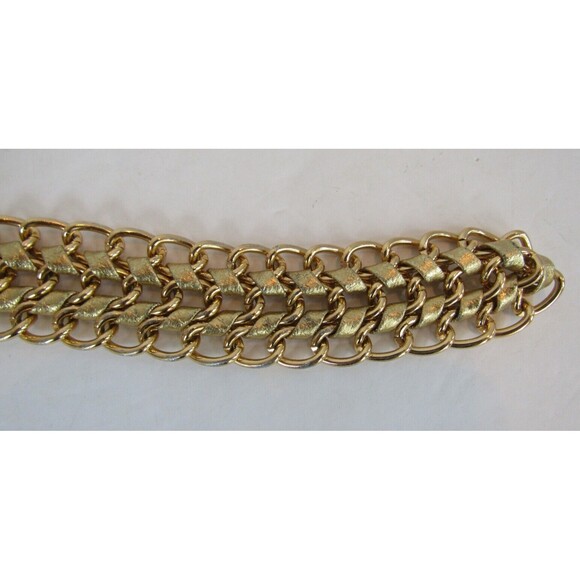 Gold Metal Braided Chain Belt Vintage Leather Connector Womens Size M/L - Picture 6 of 6